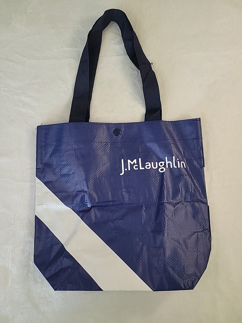 J. McLaughlin Navy / White Reusable Tote Bag w Snap Eco Shopper